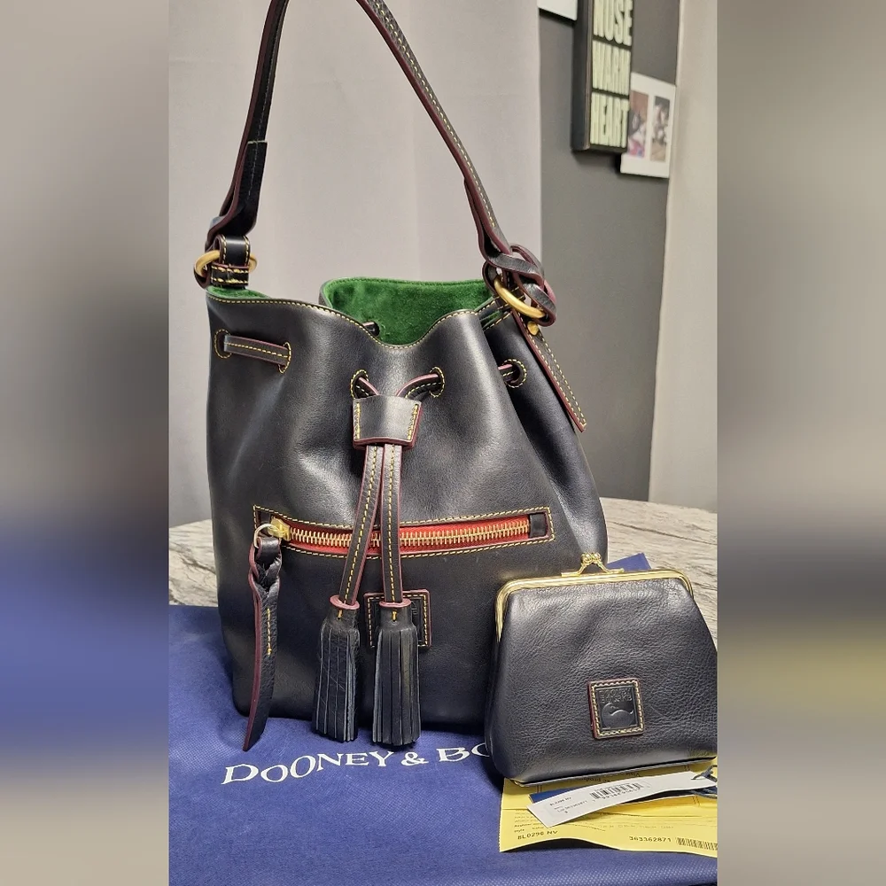 Dooney & Bourke Small Logan Drawstring W/ Kisslock, NAVY, NWT - Picture 1 of 10